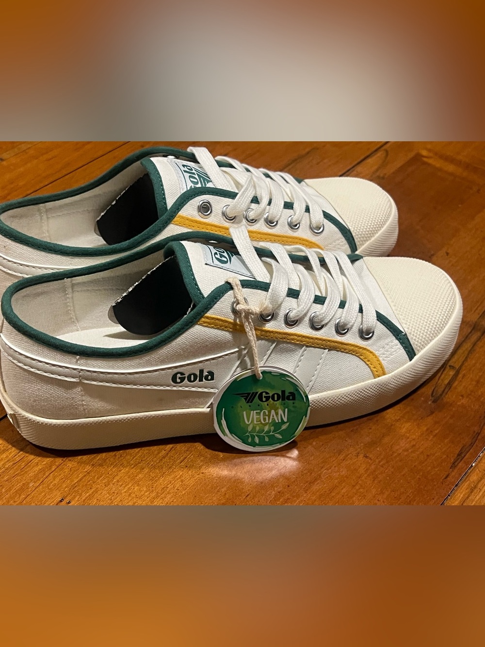 Gola Vegan Cream & Green Low-Top Sneakers with Yellow Accent